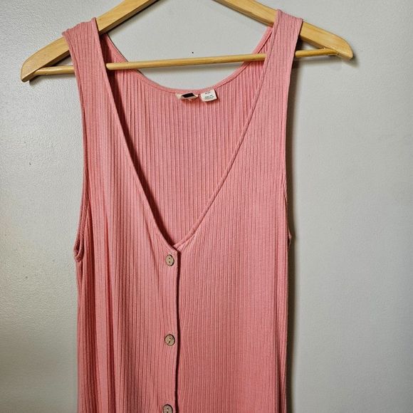 EUC WORN ONCE ROXY RIBBED PEACH DEEP V NECK BUTTONED SLEEVELESS DRESS XL - Picture 7 of 14